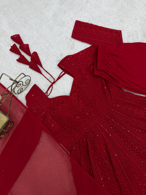 Georgette Embroidered Anarkali Set – Red