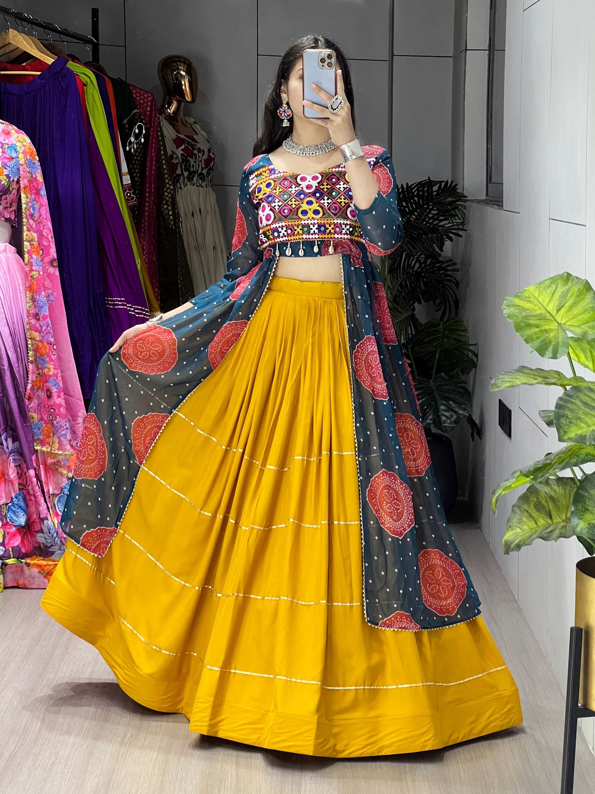 Navratri Mustard Lehenga With Kurti Lehenga Set