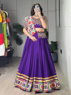 Navratri Purple White Shyama Lehenga Set