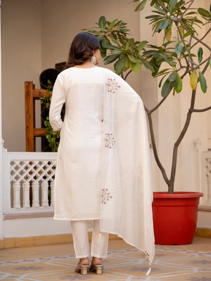 Pure Viscose Mango Silk Embroidered Straight Kurti Set – White