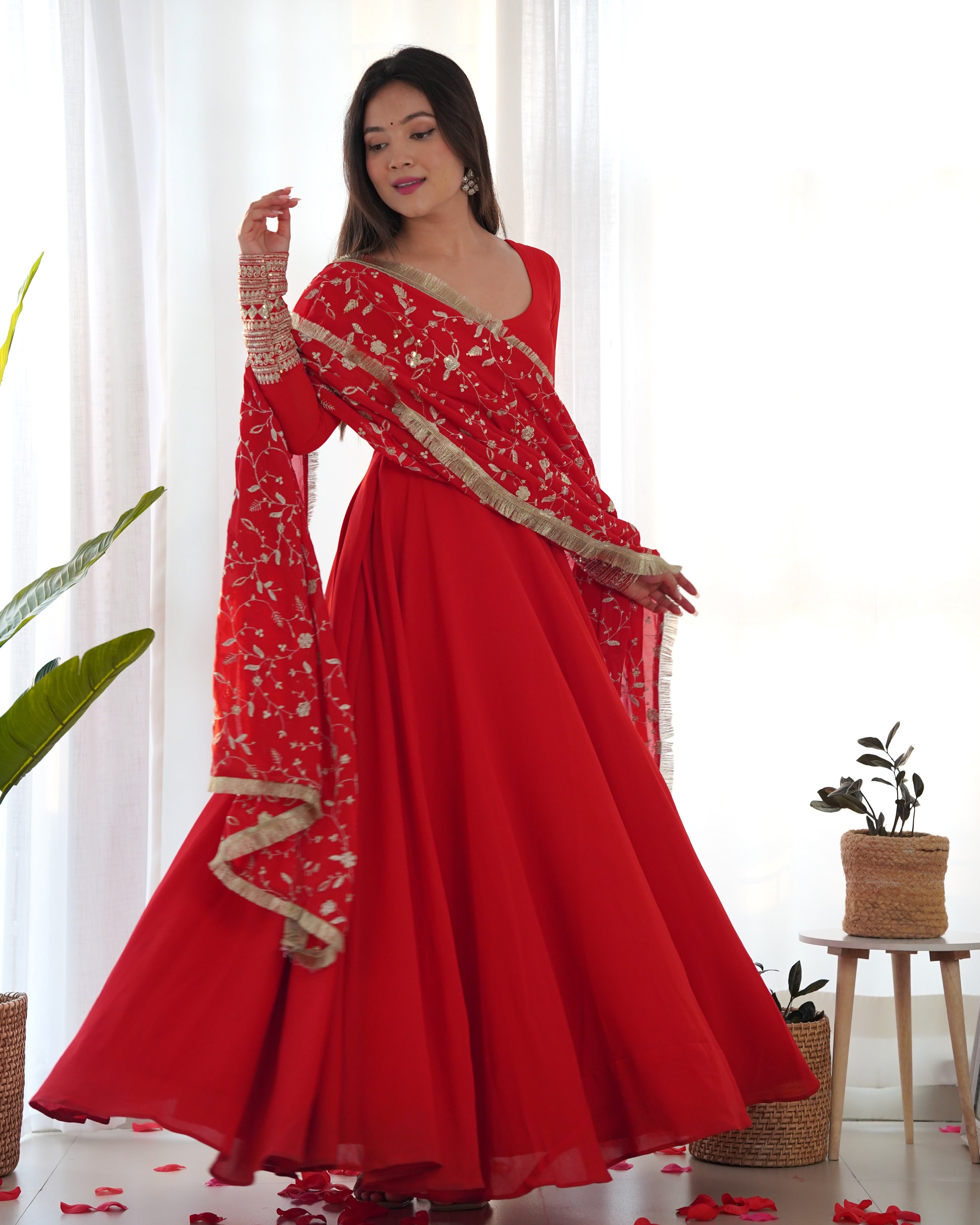 Georgette Embroidered Gown Set – Orange