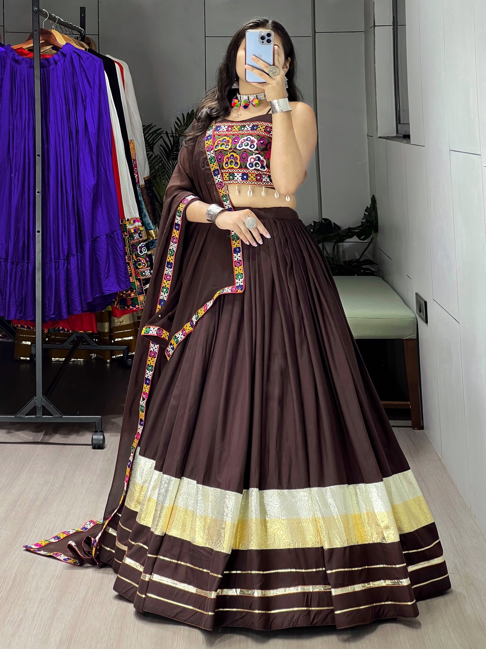 Navratri Brown Chocolate Lehenga Set