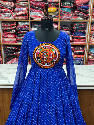 Georgette Printed Gown Set – Blue