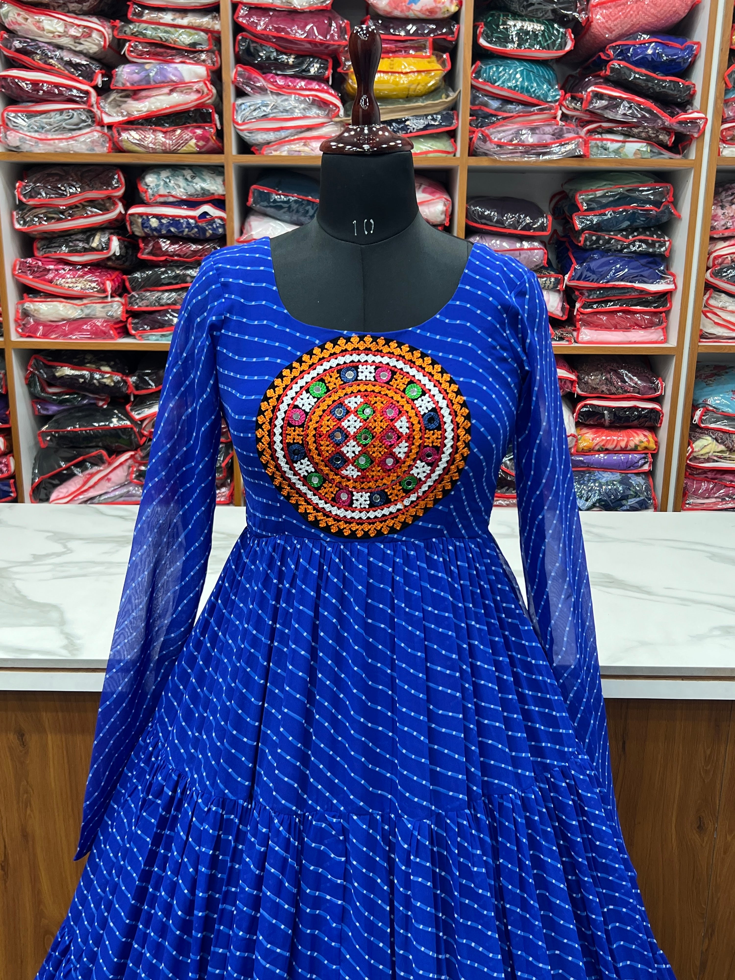 Georgette Printed Gown Set – Blue