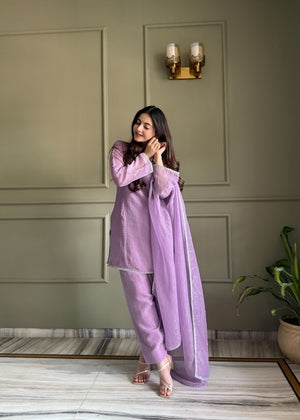 Crunchy Silk Embroidered Farshi Salwar Set – Purple