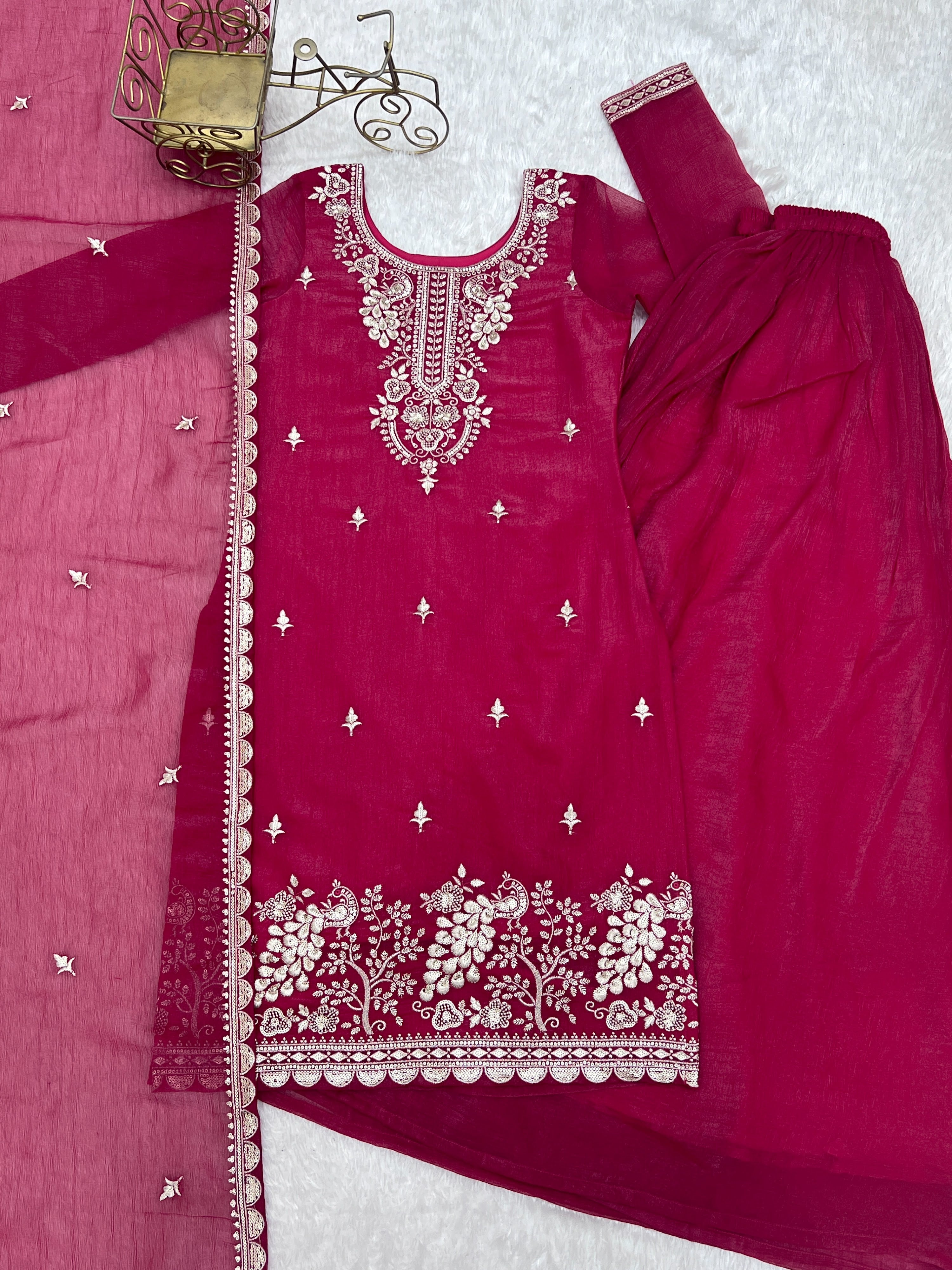 Crunchy Silk Embroidered Sharara Set – Dark Rani