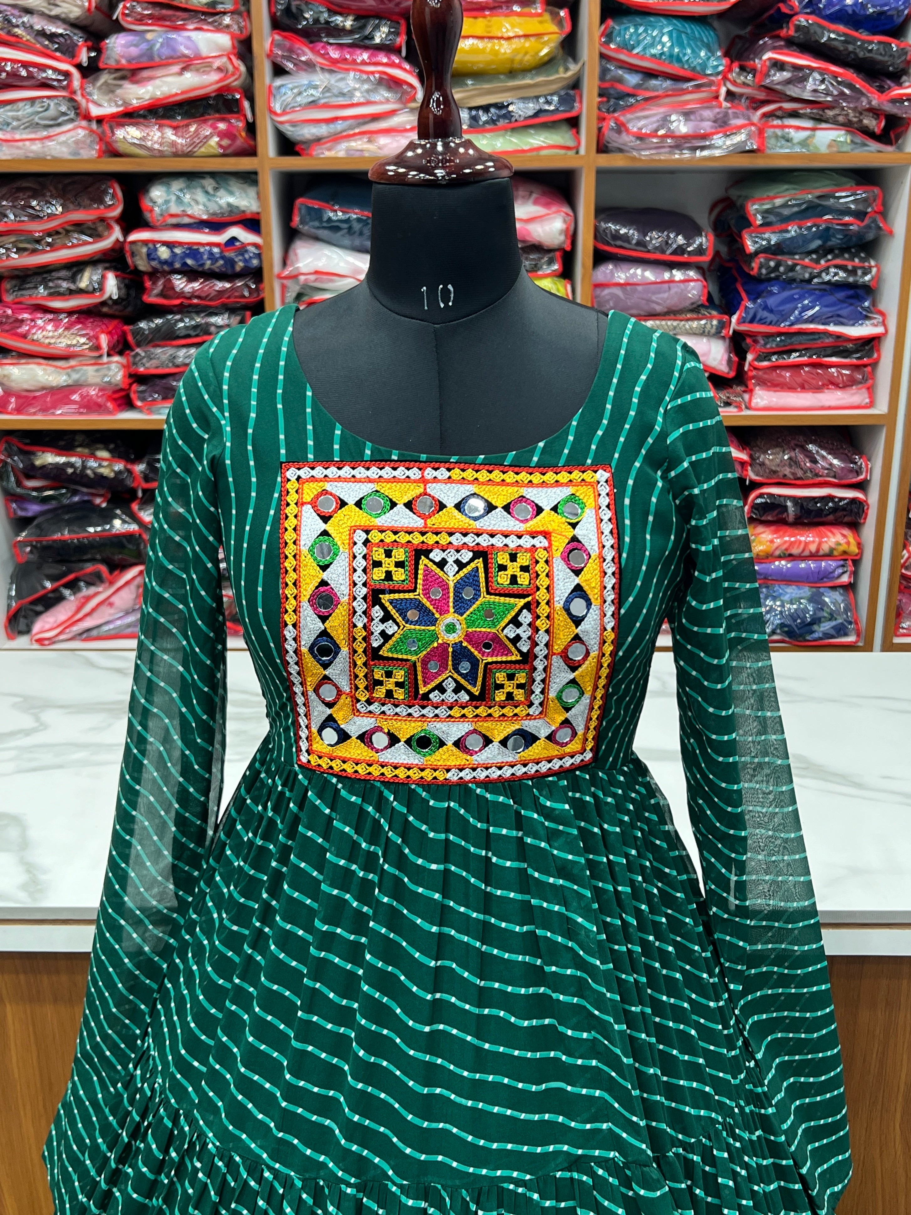 Georgette Printed Gown Set – Green