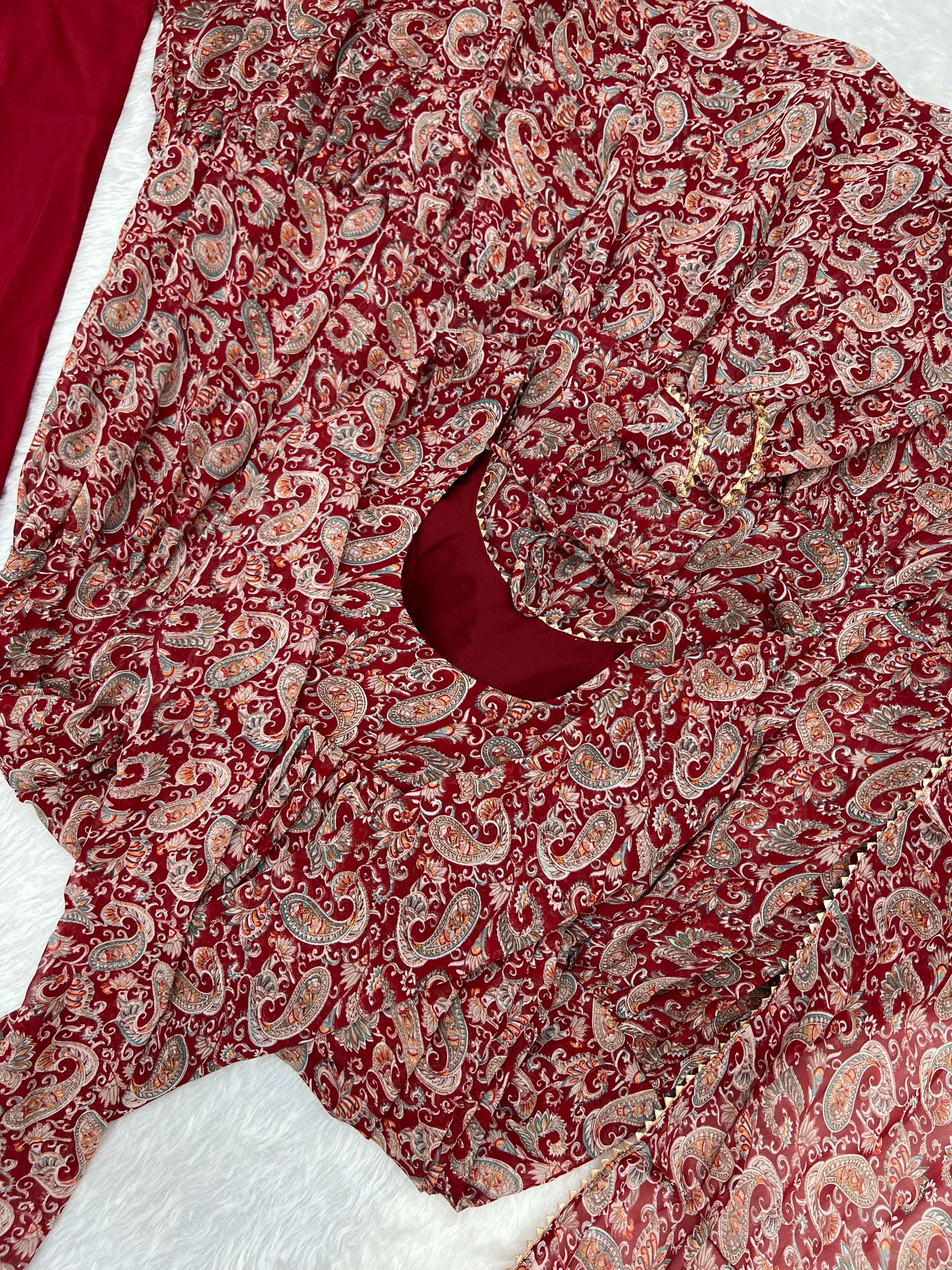 Georgette Printed Anarkali Set – Maroon