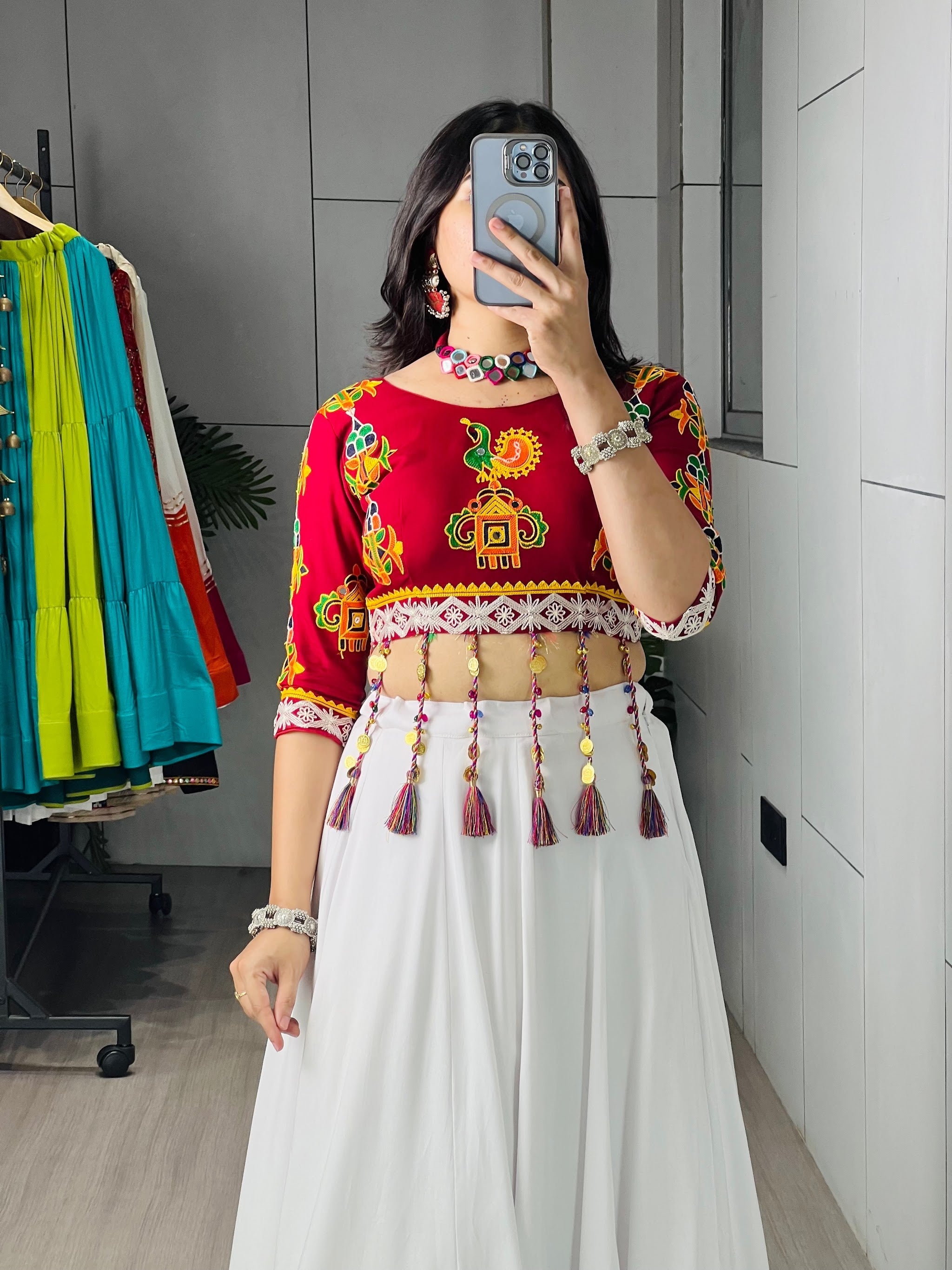 Navratri White Maroon Gauri Lehenga Set