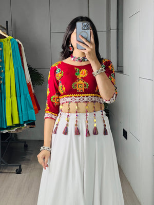 Navratri White Maroon Gauri Lehenga Set