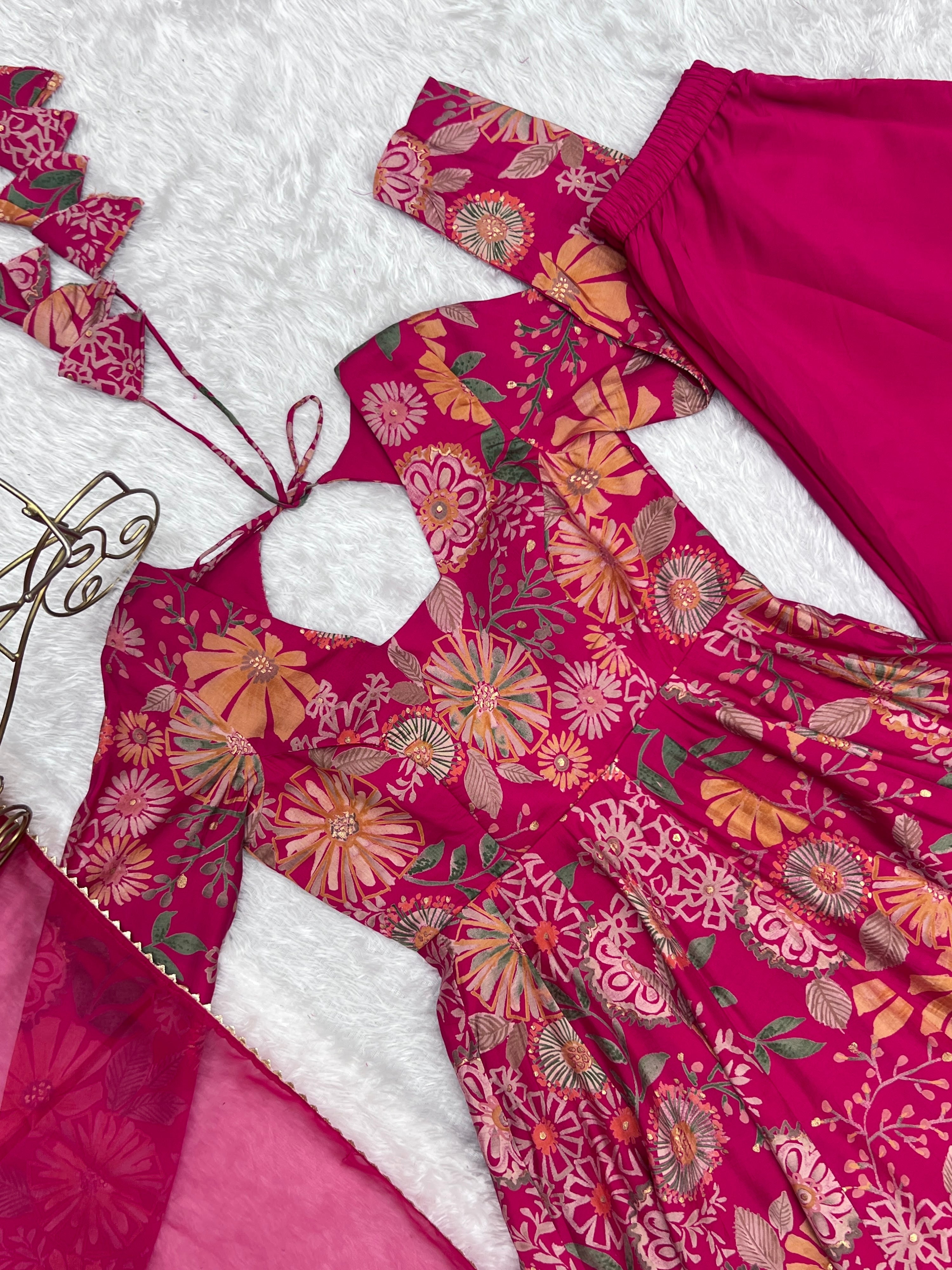 Roman Chanderi Silk Printed Kurta-Palazzo Set – Pink