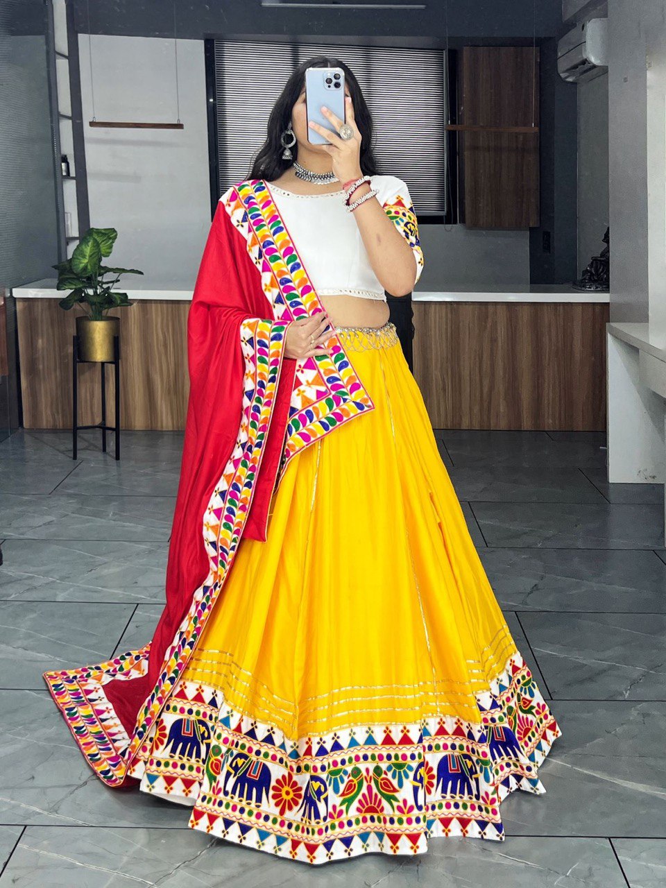 Navratri Yellow Red Lehenga Set