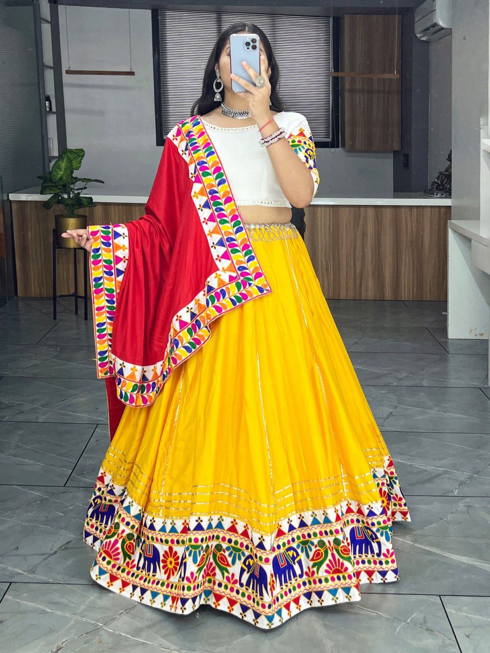 Navratri Yellow Red Lehenga Set