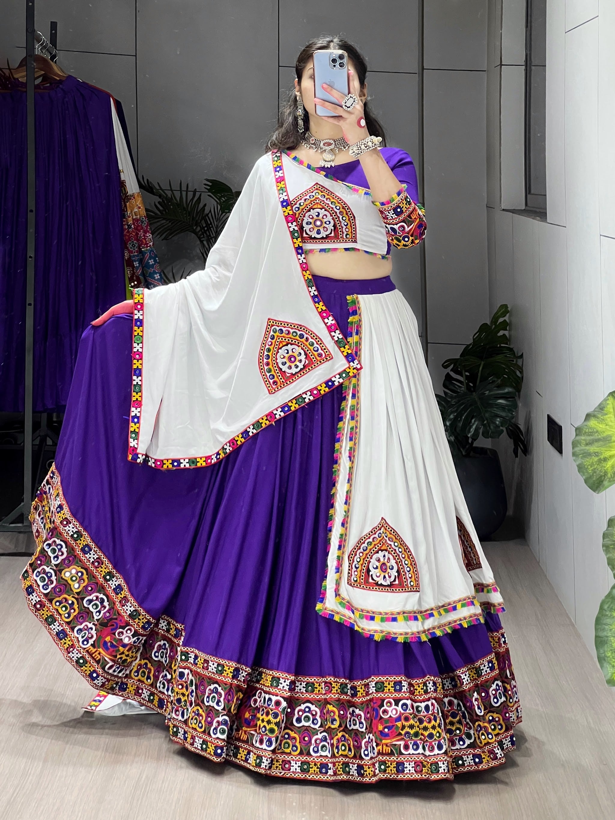 Navratri Purple White Arches Patch Work Lehenga Set