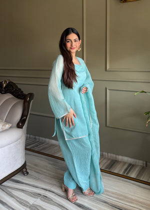 Crunchy Silk Embroidered Farshi Salwar Set – Sky