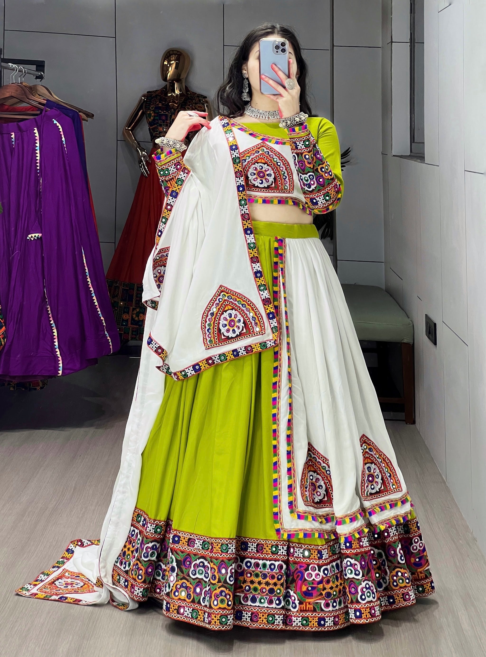 Navratri Printed Arches Patch Work Lehenga Set