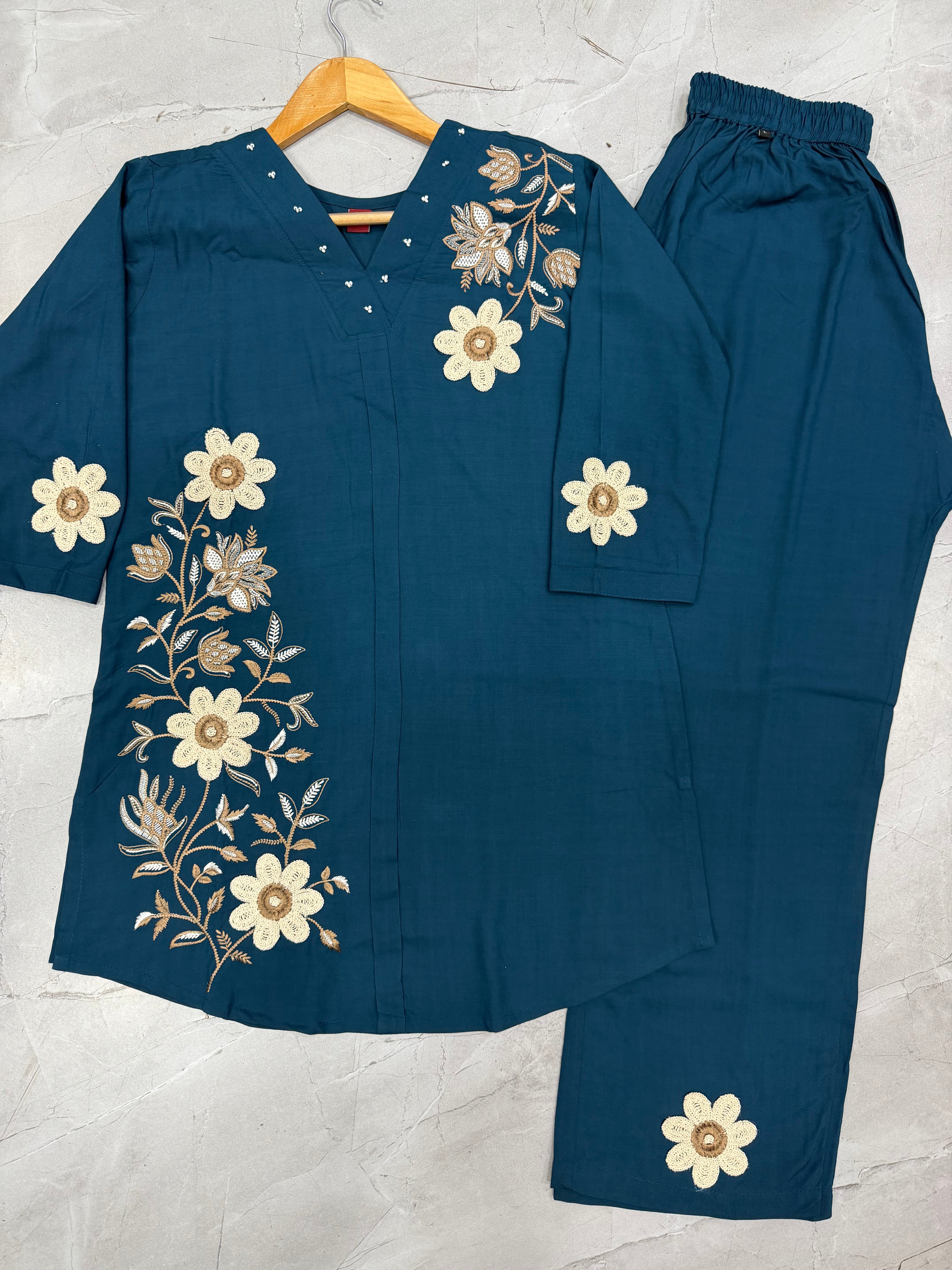 Heavy Rayon Embroidered Co-Ords Set – Morpich Blue