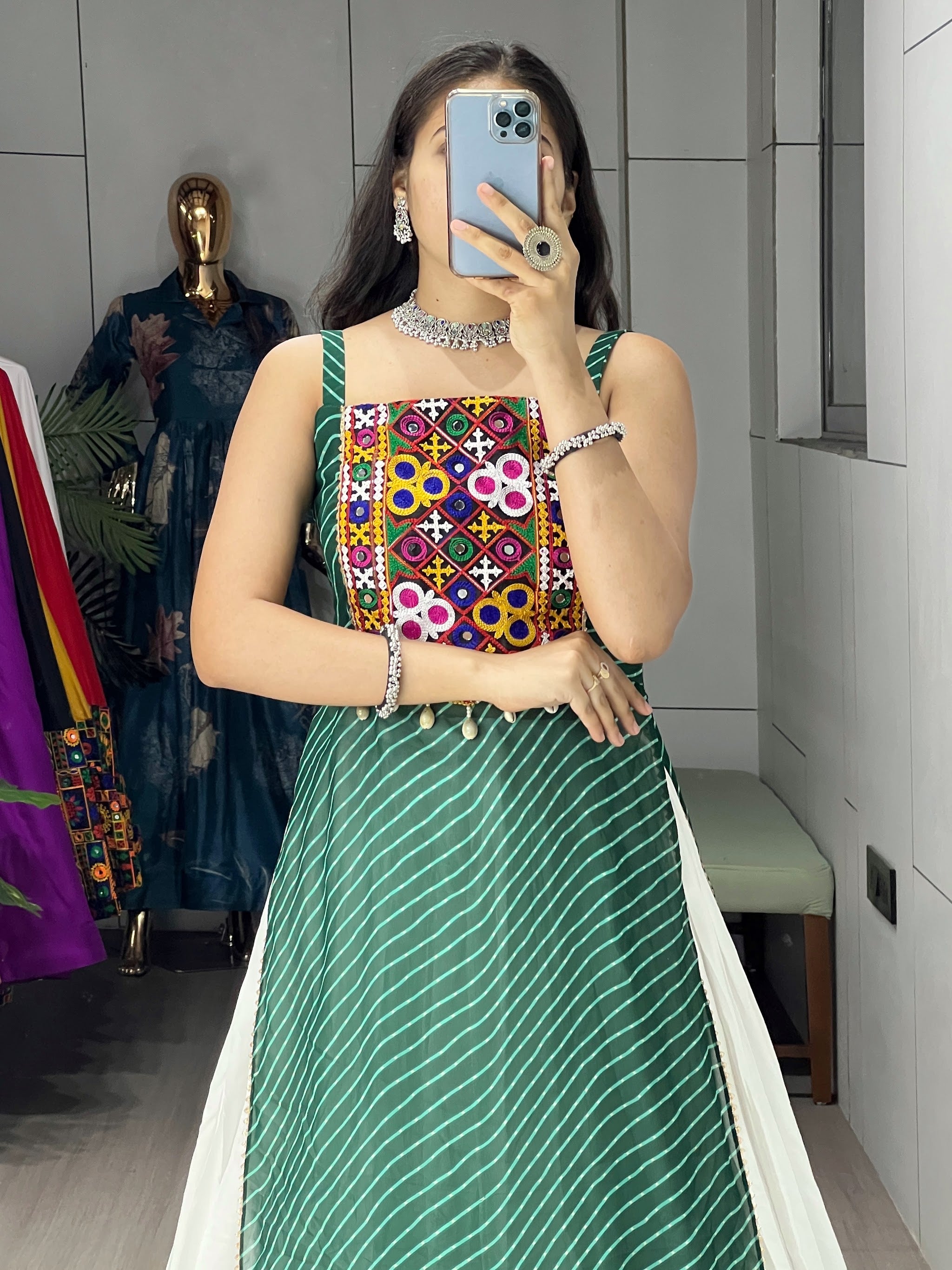 Navratri Green Kurti Lehenga Set