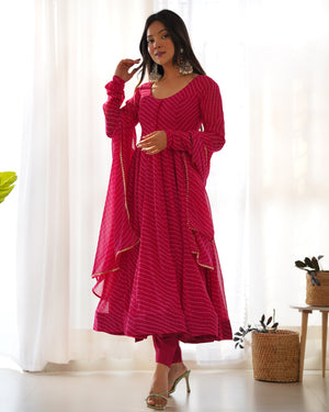 Georgette Printed Anarkali Set – Rani Pink