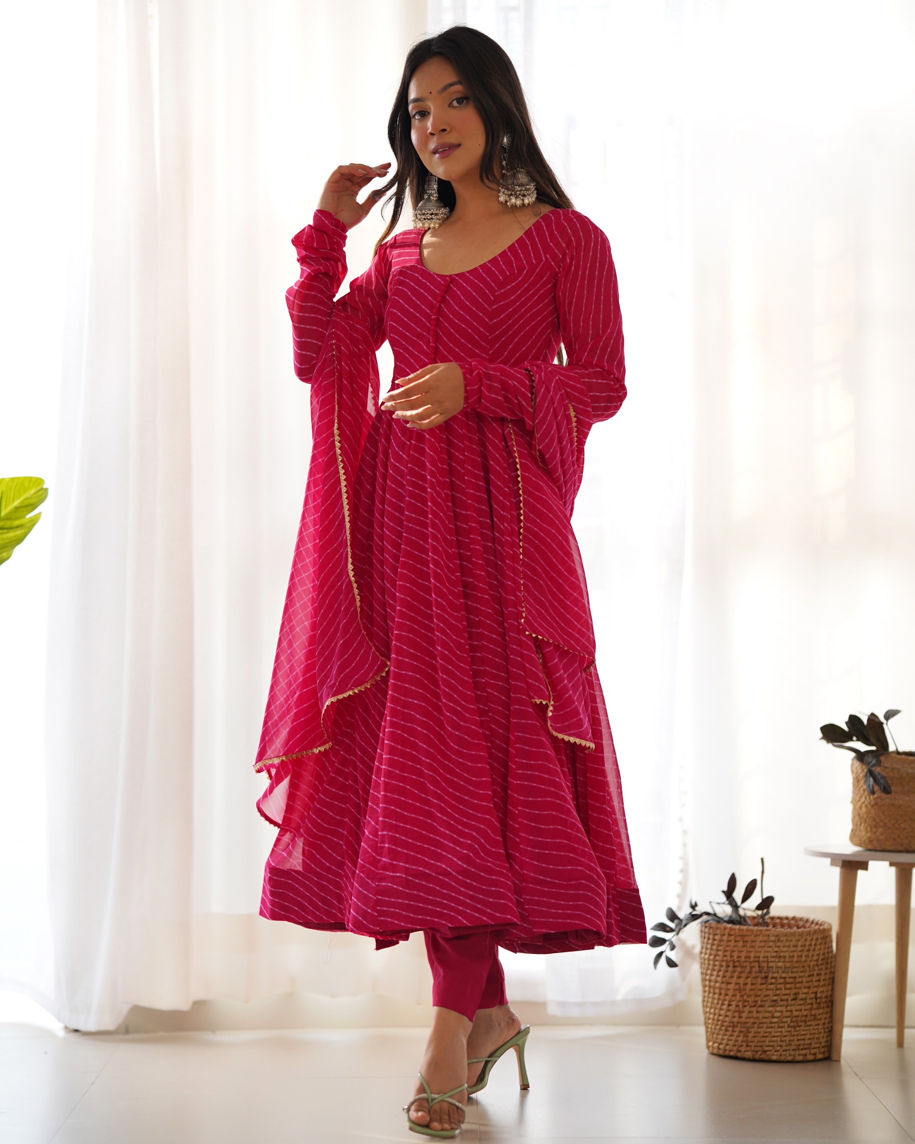 Georgette Printed Anarkali Set – Rani Pink