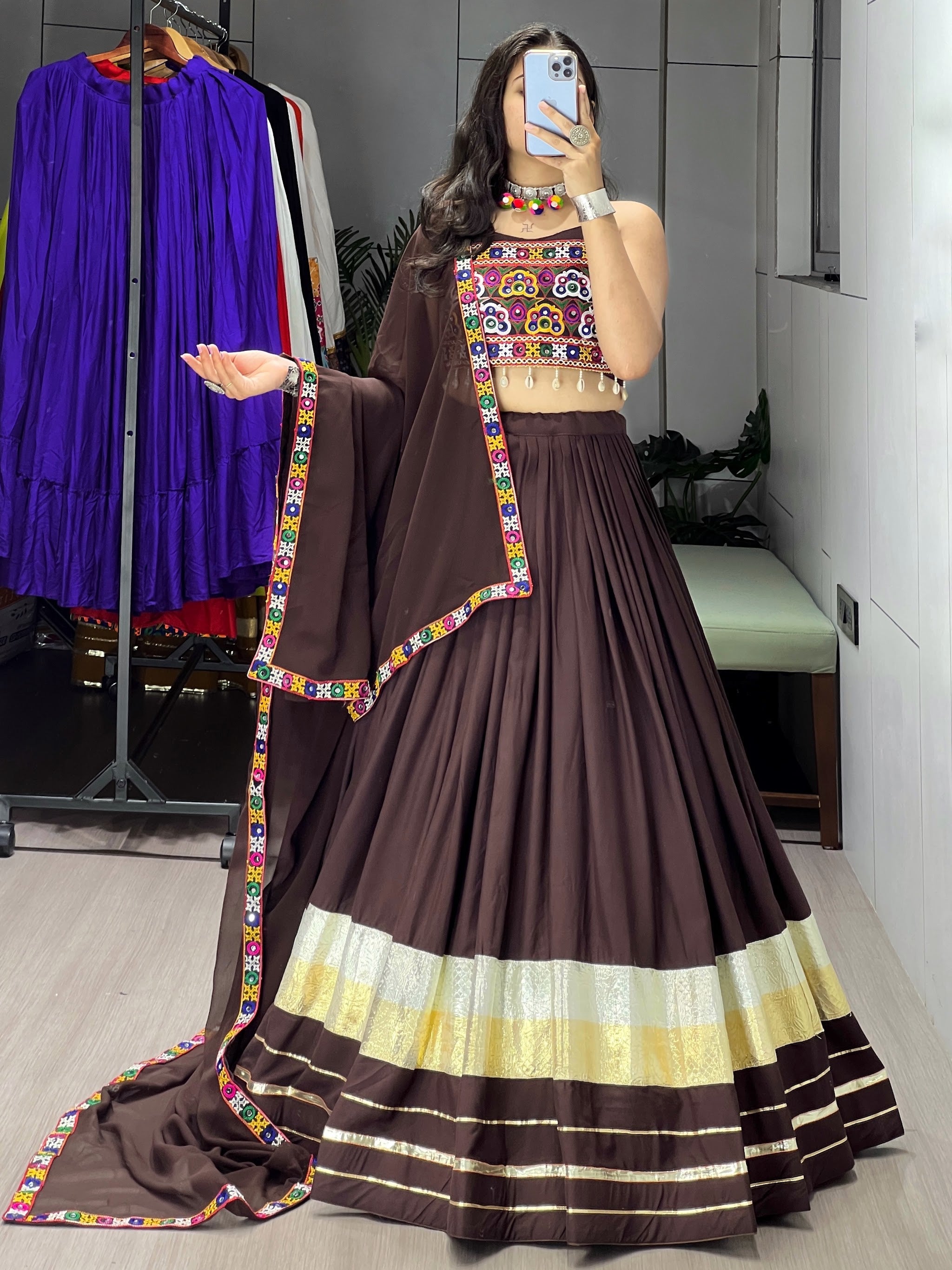 Navratri Brown Chocolate Lehenga Set