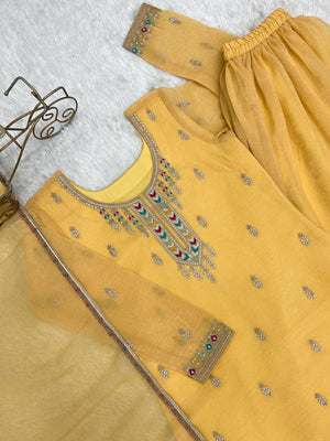Crunchy Silk Embroidered Kurta-Sharara Set – Yellow