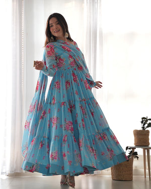 Georgette Printed Anarkali Set – Blue