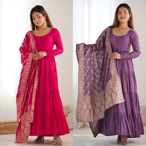 Roman Chanderi Silk Embroidered Anarkali Set – Purple