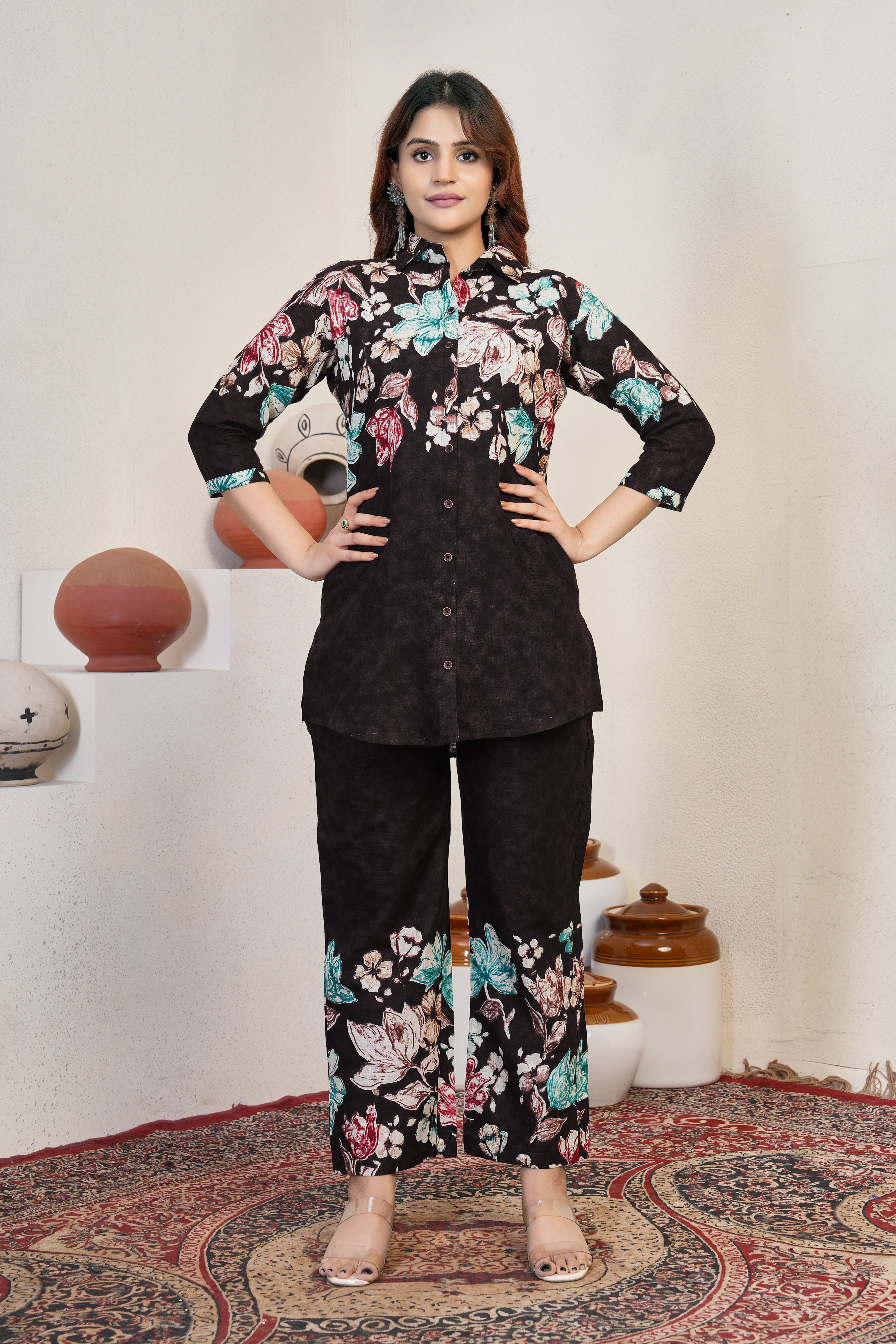 Pure Cotton Printed Co-Ords Set – Cocoa Brown
