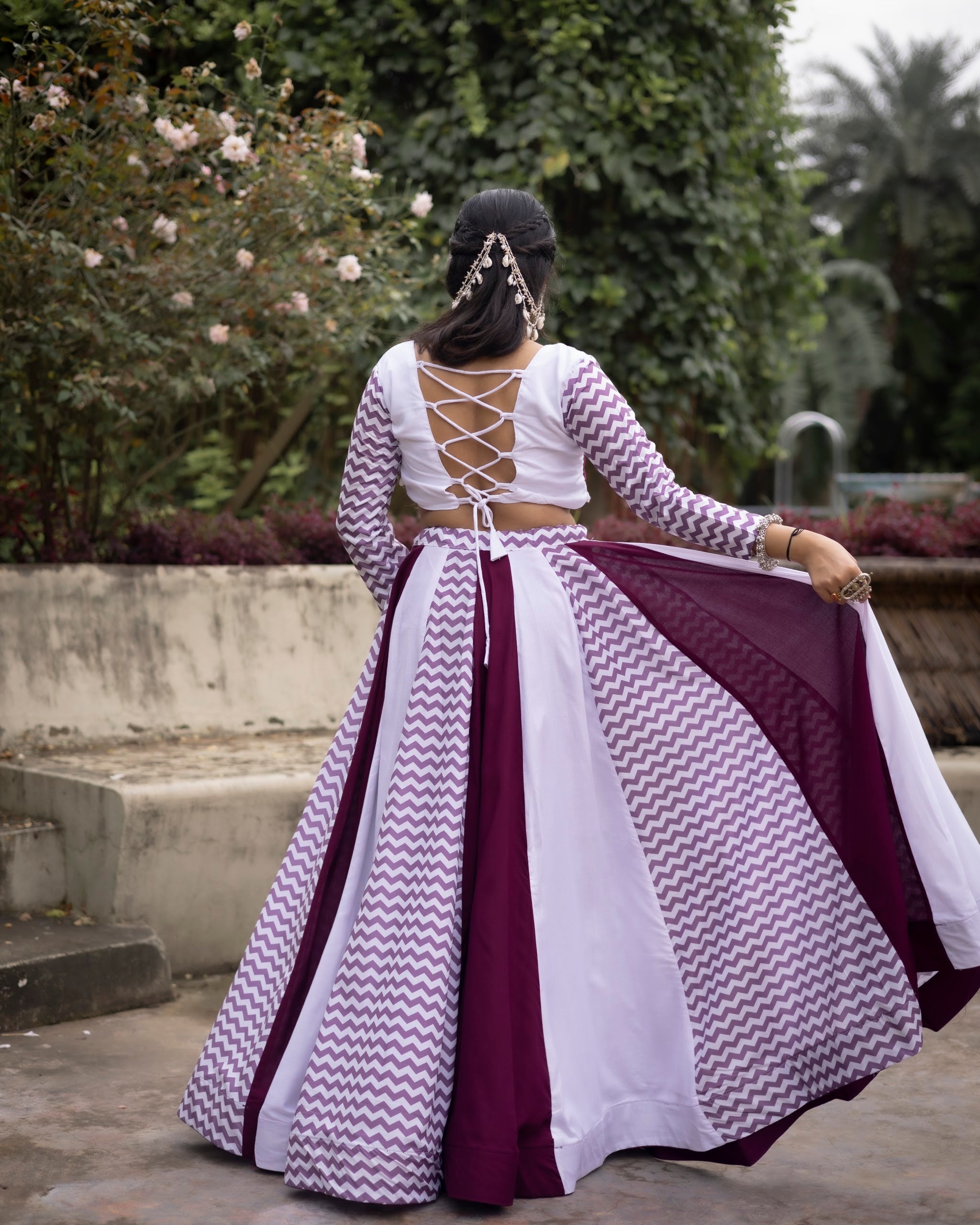 Navratri Wine White Jogni Lehenga Set