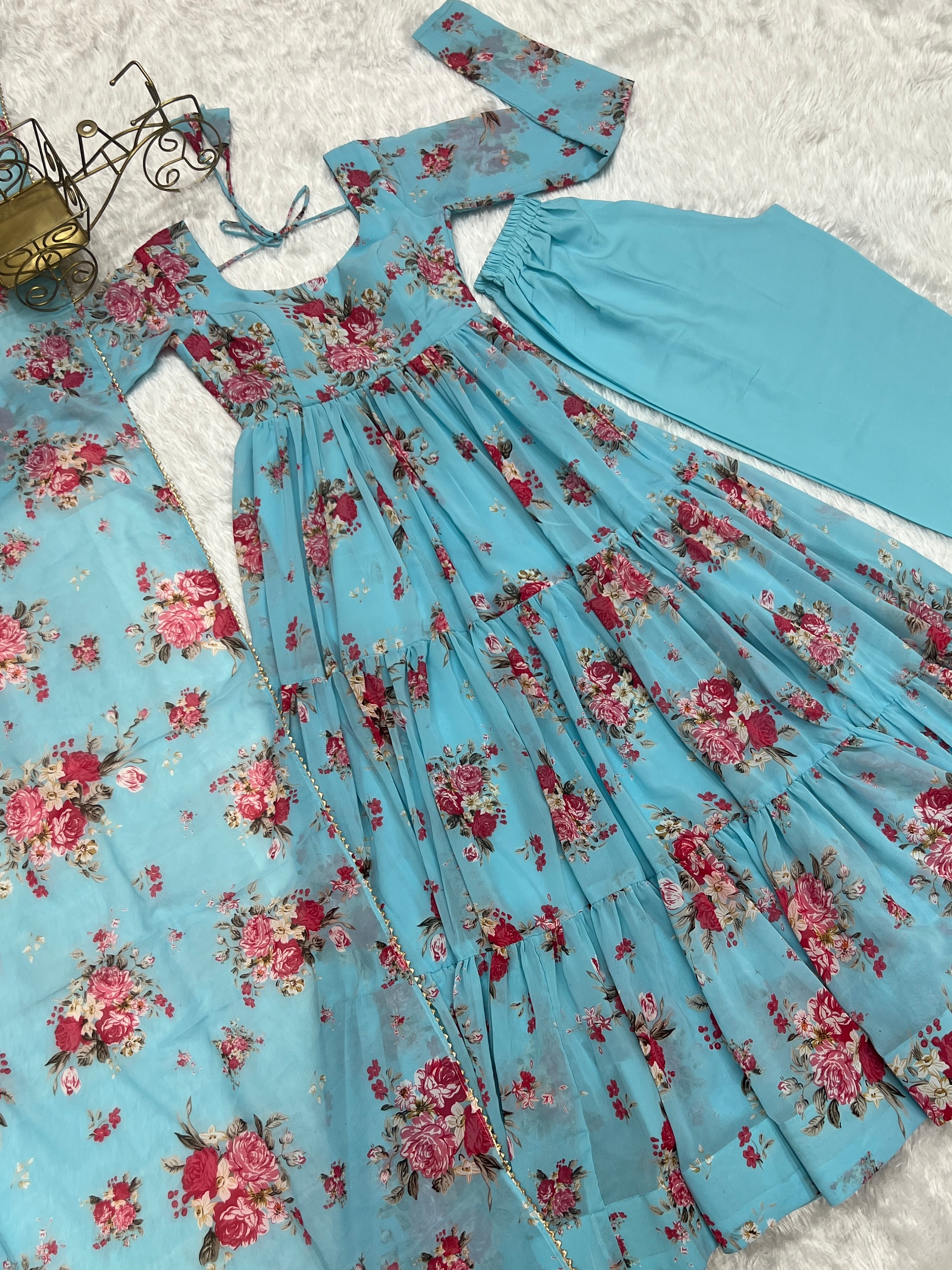 Georgette Printed Anarkali Set – Blue