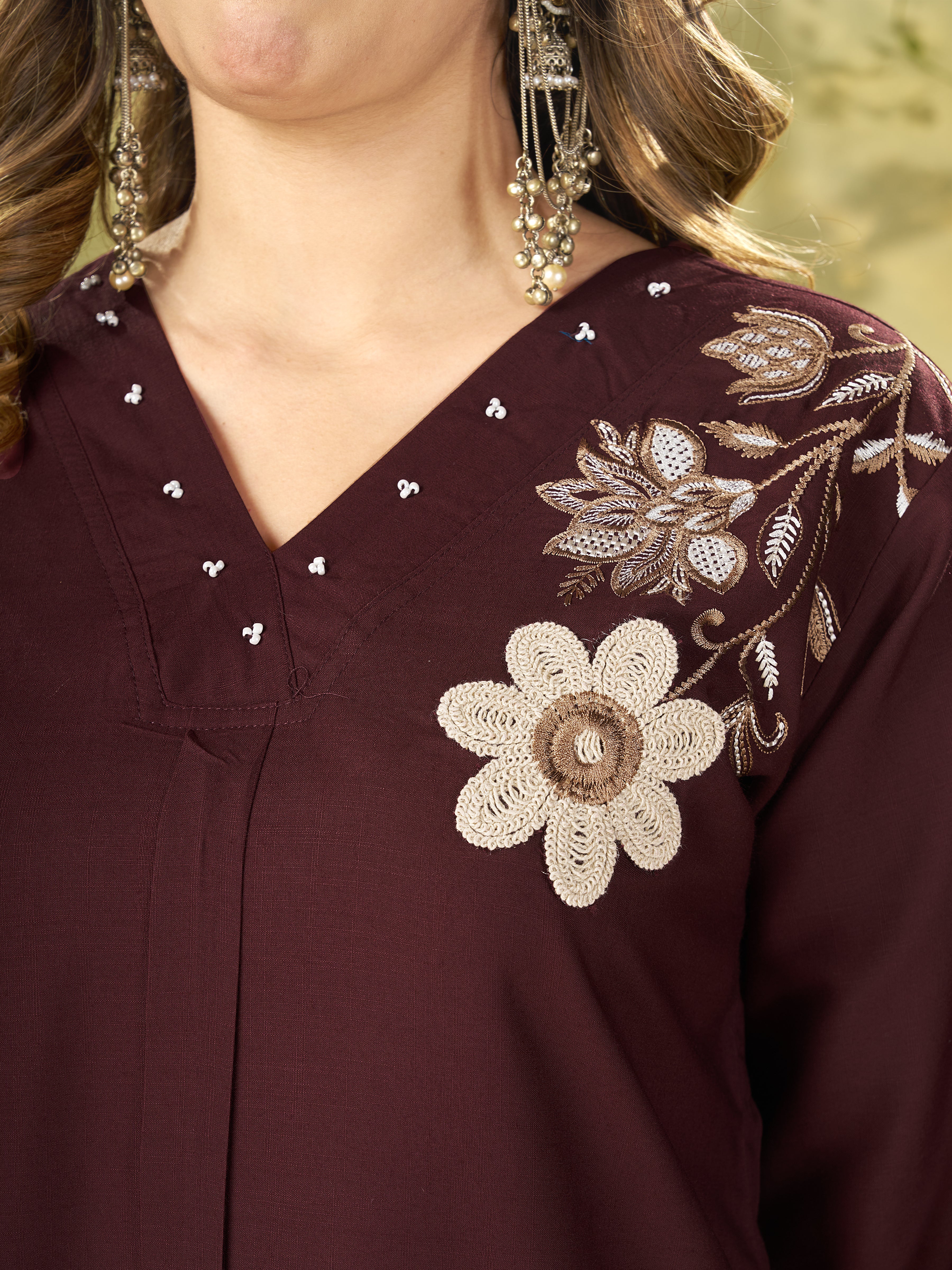 Heavy Rayon Embroidered Co-Ords Set – Wine