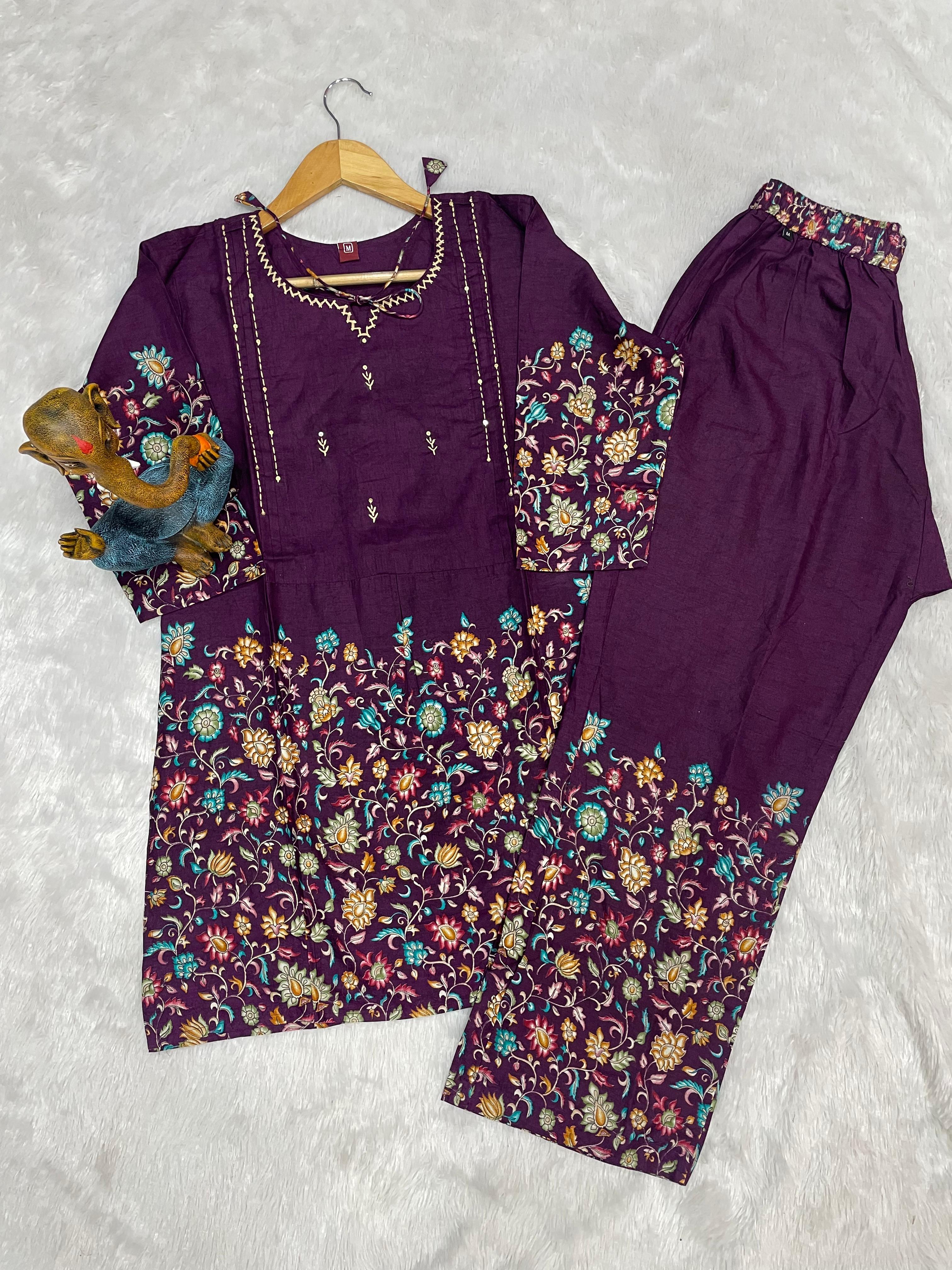 Pure Cotton Printed Co-Ords Set – Wine