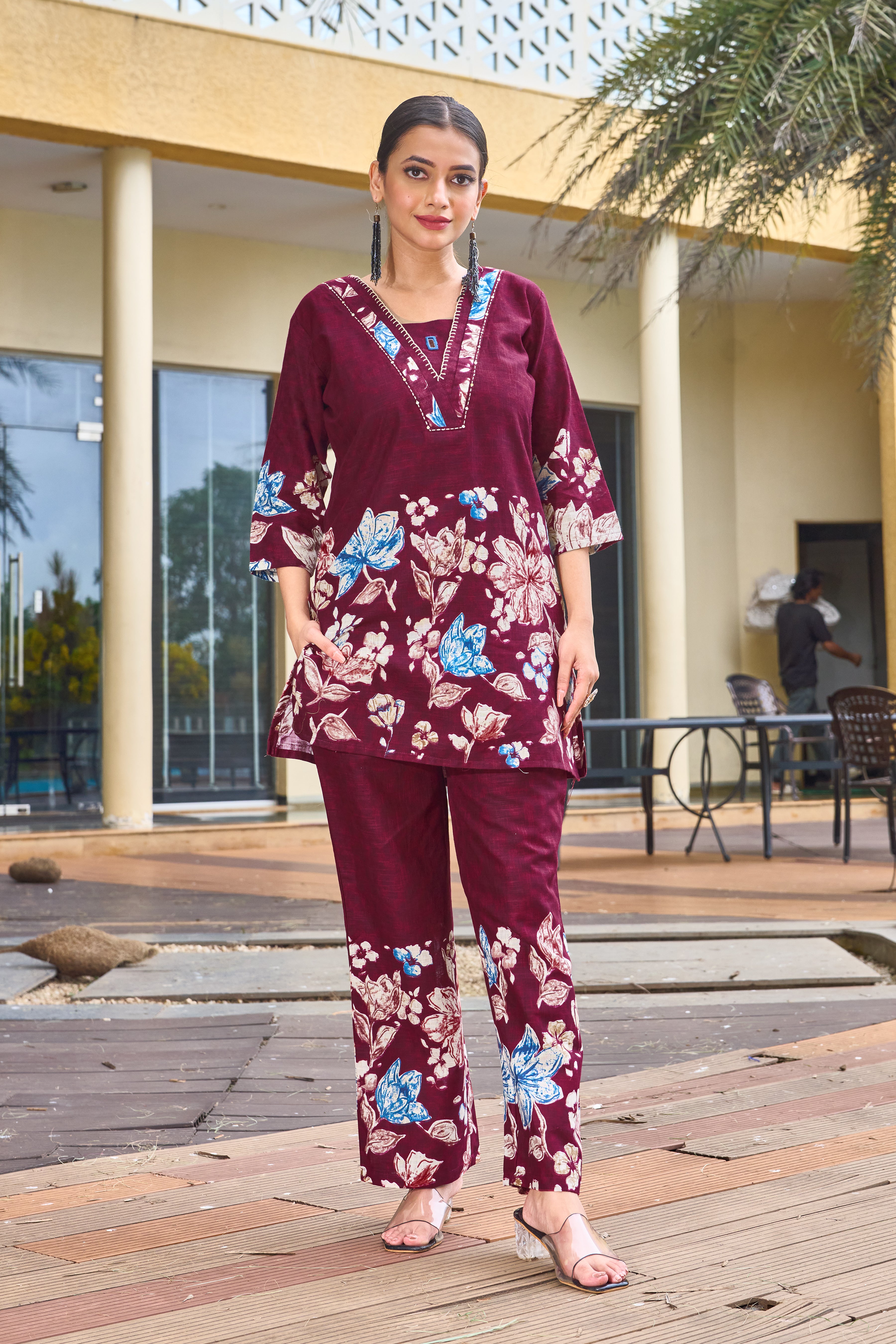 Pure Cotton Printed Co-Ords Set – Maroon