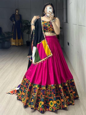 Navratri Rani Pink Gamthi Mirror Work Lehenga Set