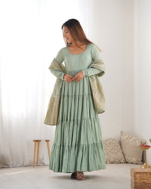 Roman Chanderi Silk Embroidered Anarkali Set – Sea Green