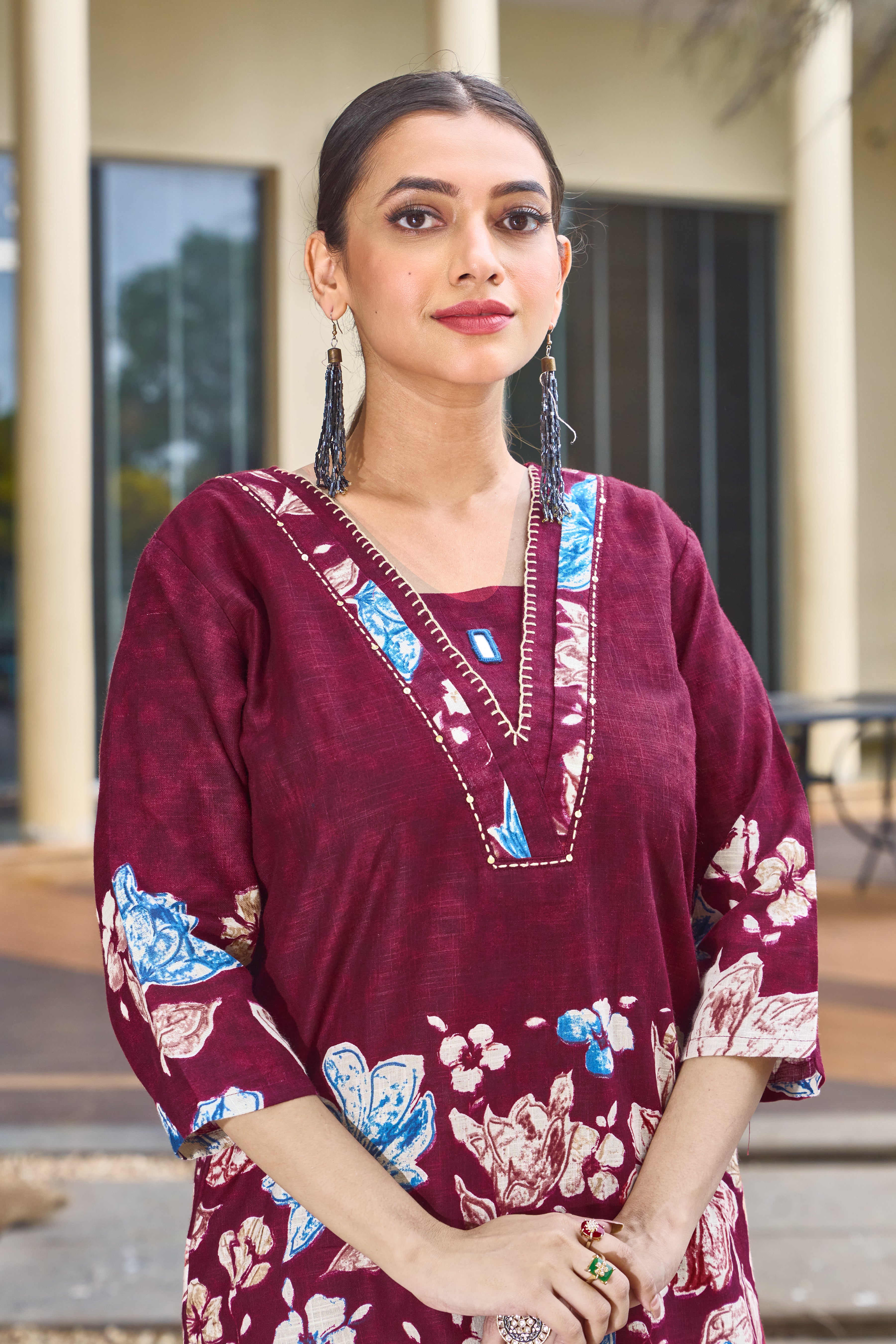 Pure Cotton Printed Co-Ords Set – Maroon