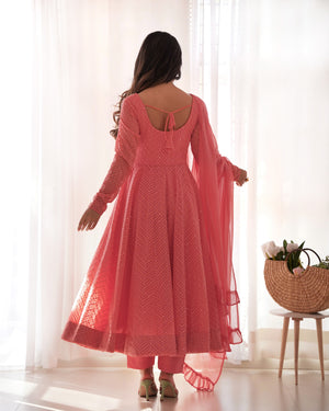 Georgette Embroidered Anarkali Set – Peach