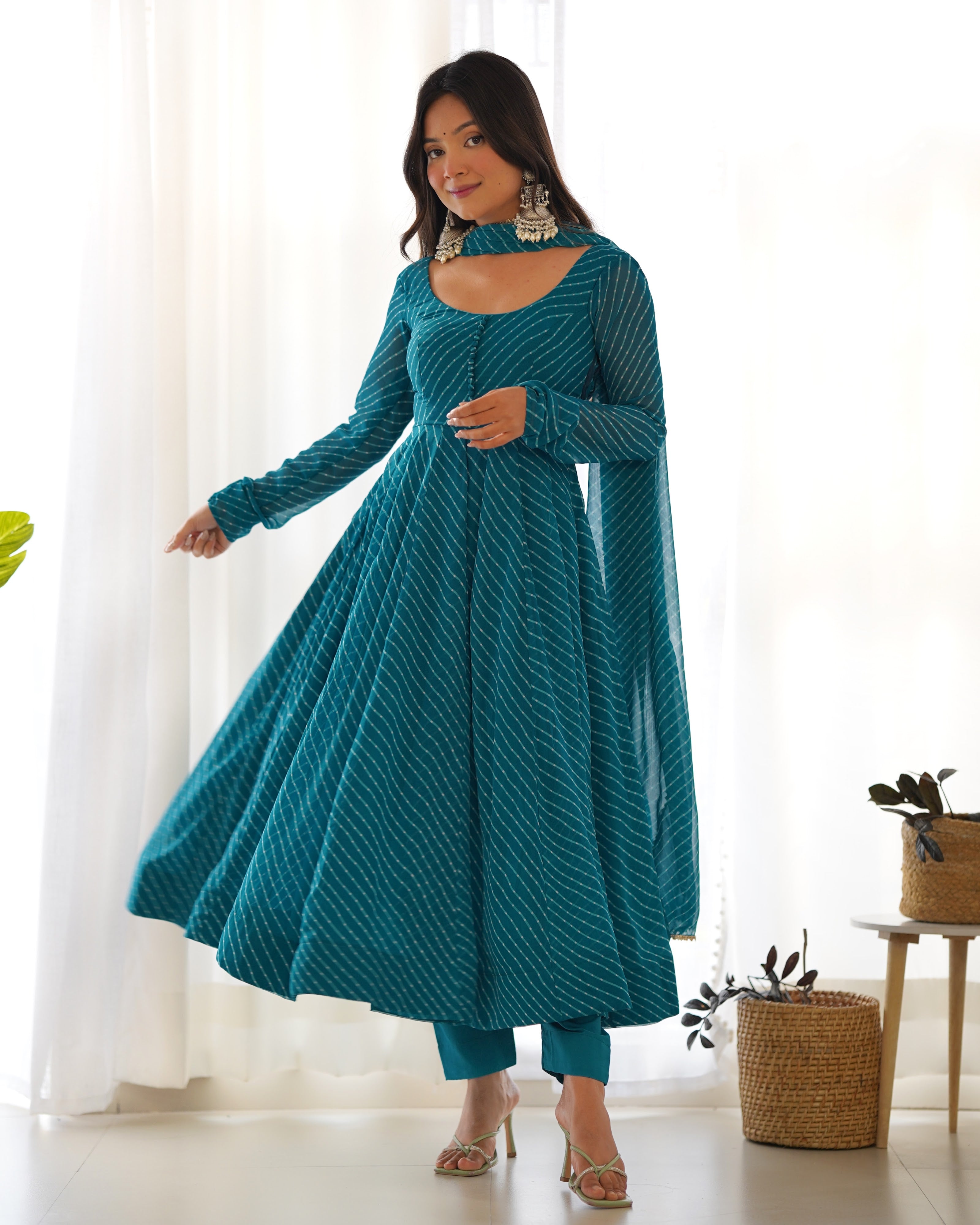 Georgette Printed Anarkali Set – Blue