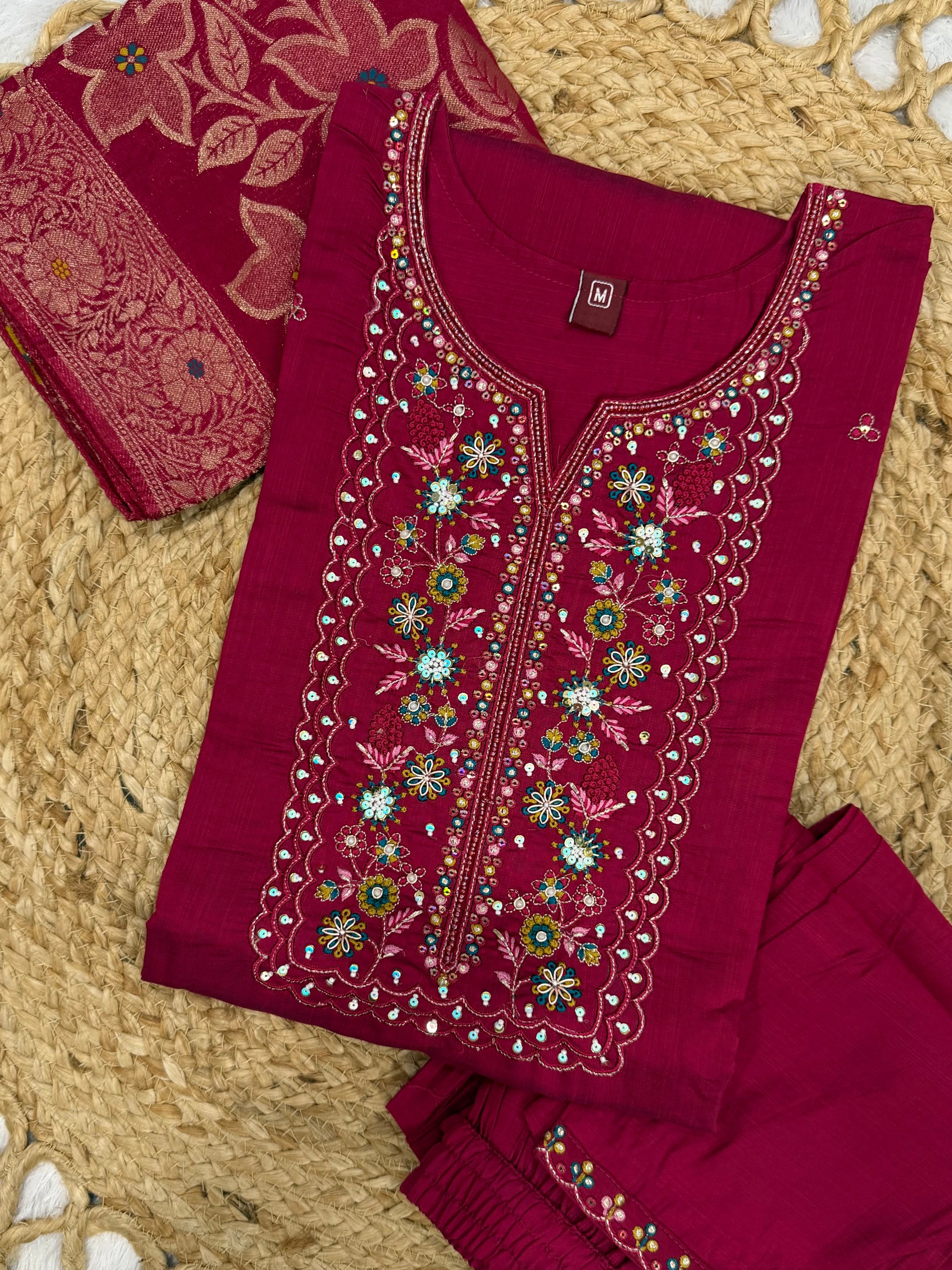 Pure Viscose Mango Silk Embroidered Straight Kurti Set – Rani