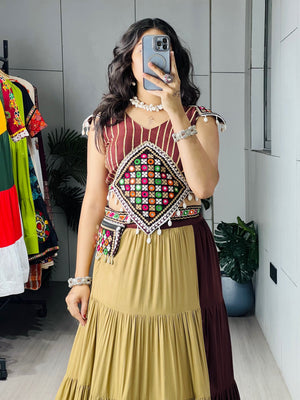 Navratri Brown Beige Brownie Lehenga Set