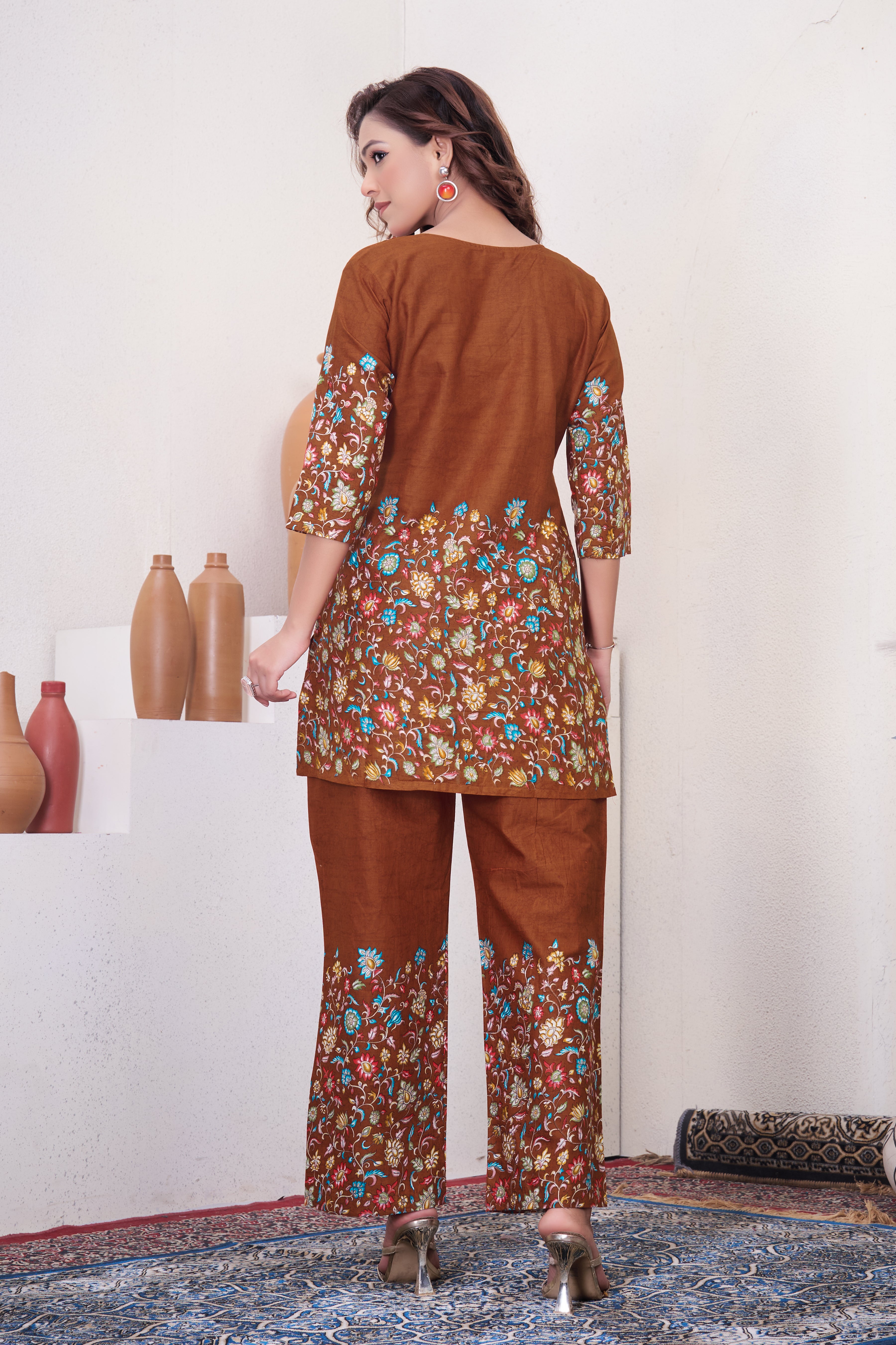 Pure Cotton Printed Co-Ords Set – Rust
