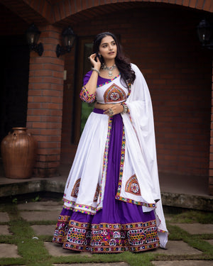 Navratri Purple White Arches Patch Work Lehenga Set