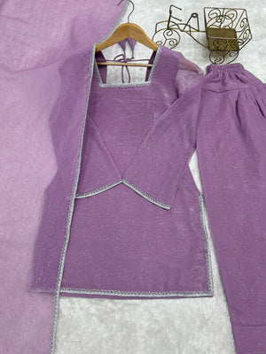 Crunchy Silk Embroidered Farshi Salwar Set – Purple