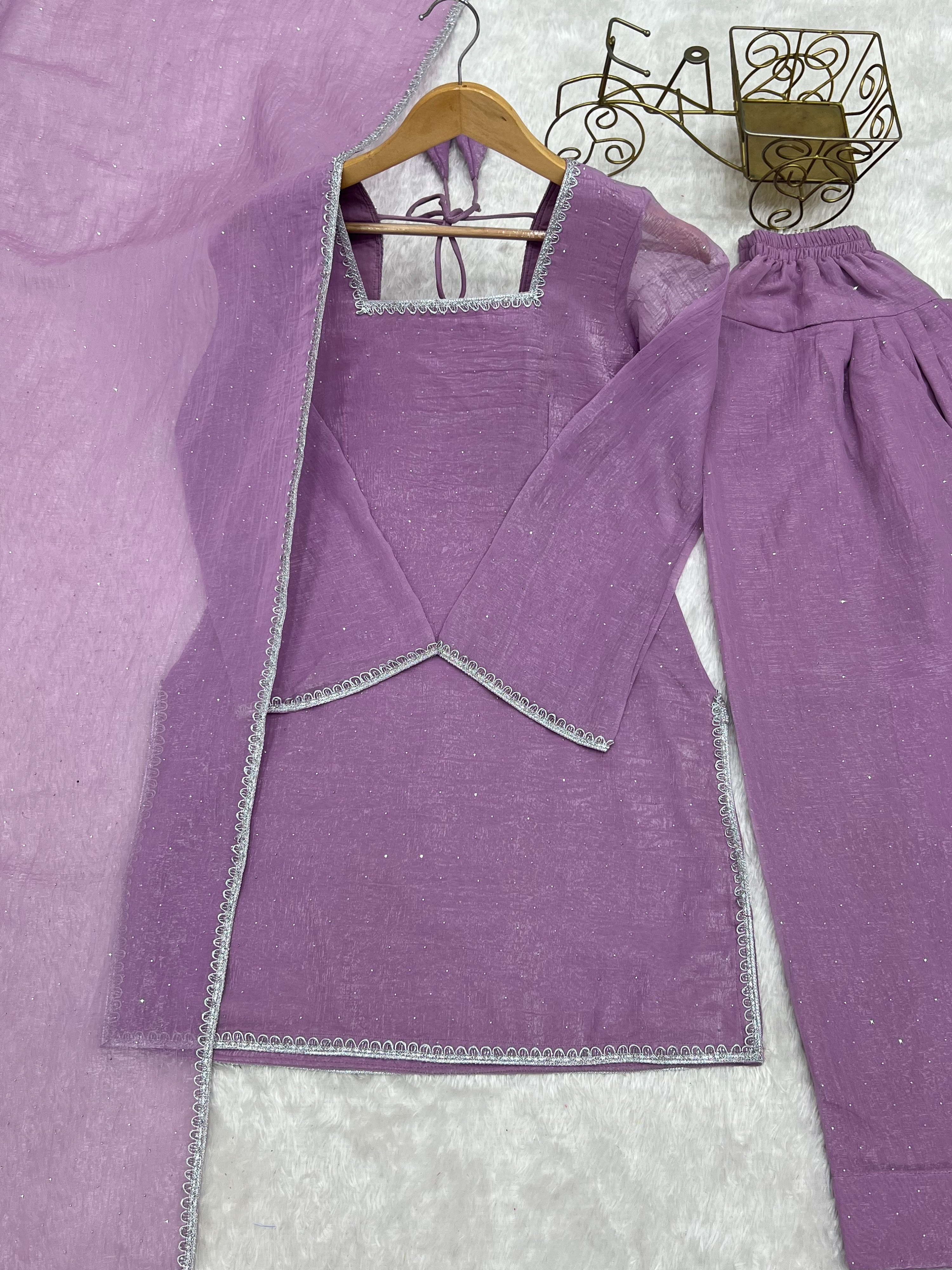 Crunchy Silk Embroidered Farshi Salwar Set – Purple