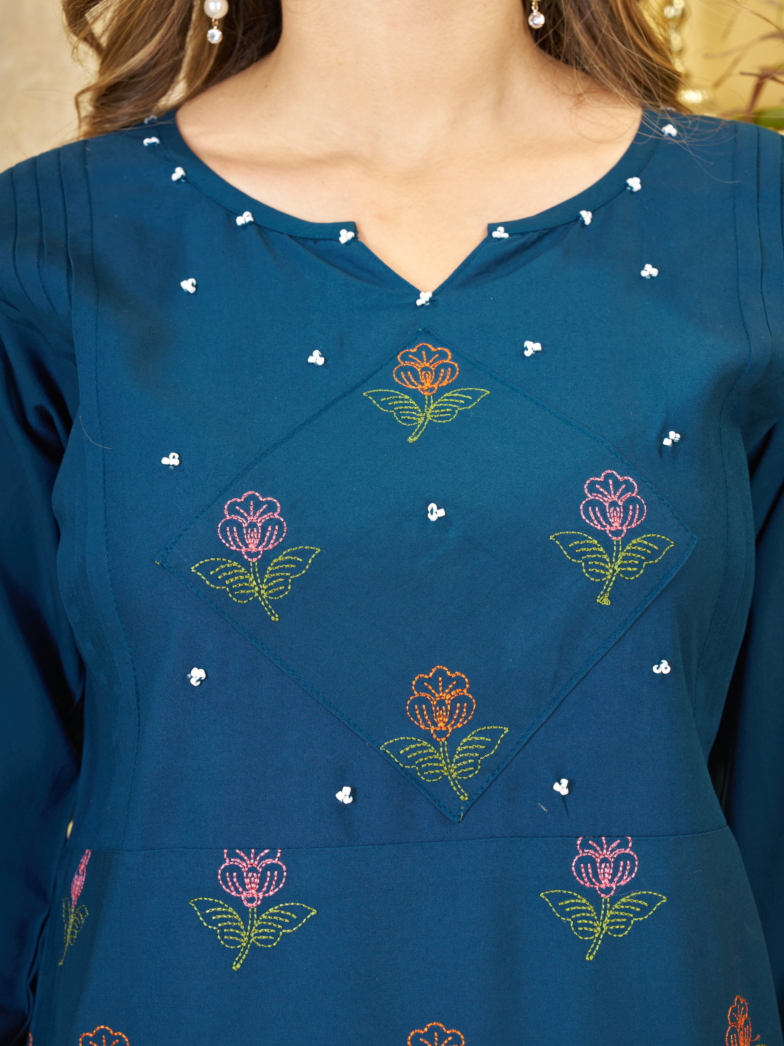 Heavy Rayon Embroidered Co-Ords Set – Blue