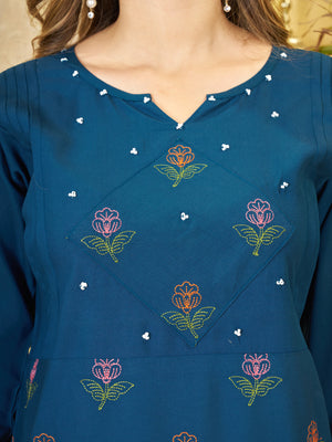 Heavy Rayon Embroidered Co-Ords Set – Blue