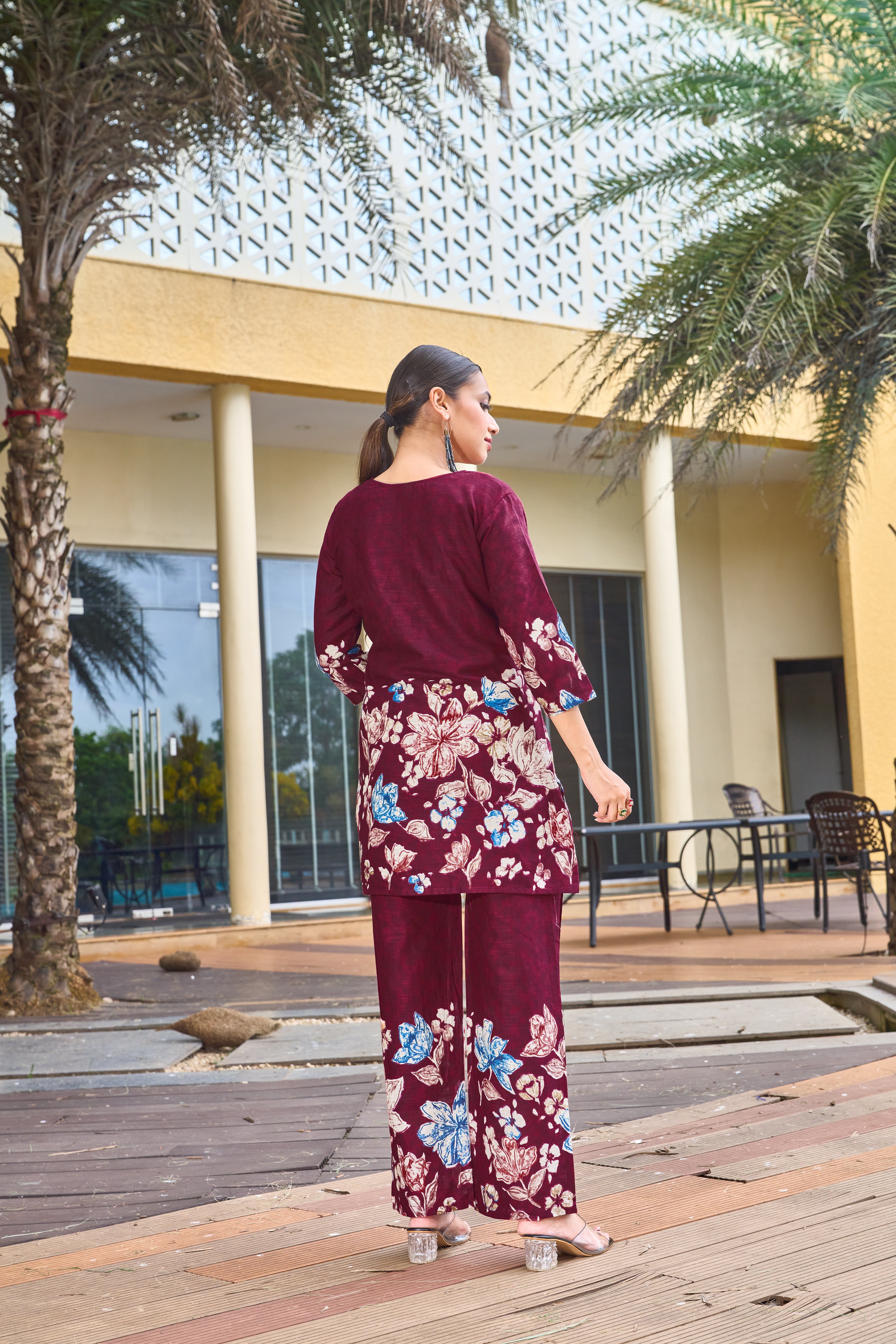 Pure Cotton Printed Co-Ords Set – Maroon
