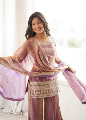 Frendy Silk Embroidered Bell Bottom Set – Wine