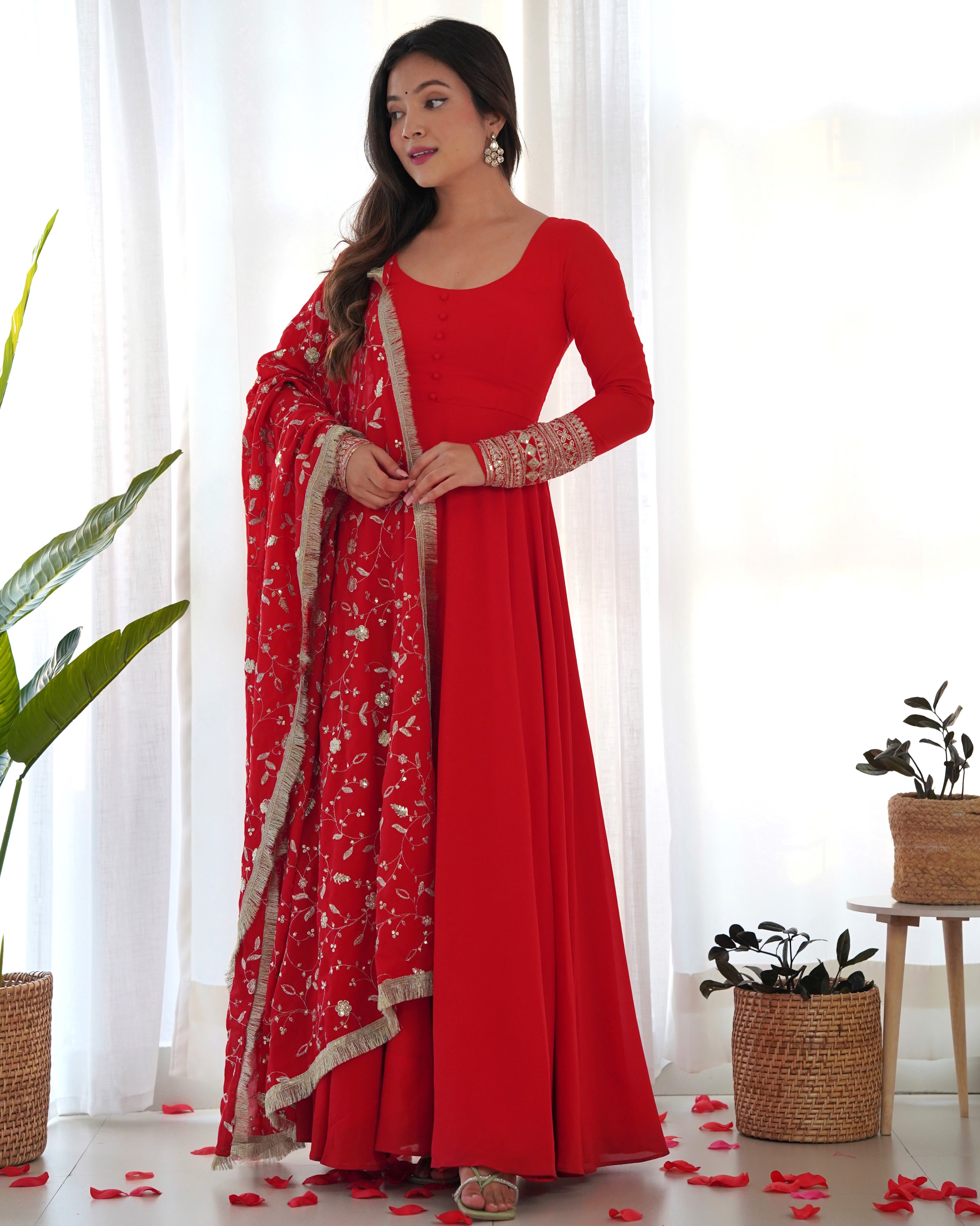 Georgette Embroidered Gown Set – Orange